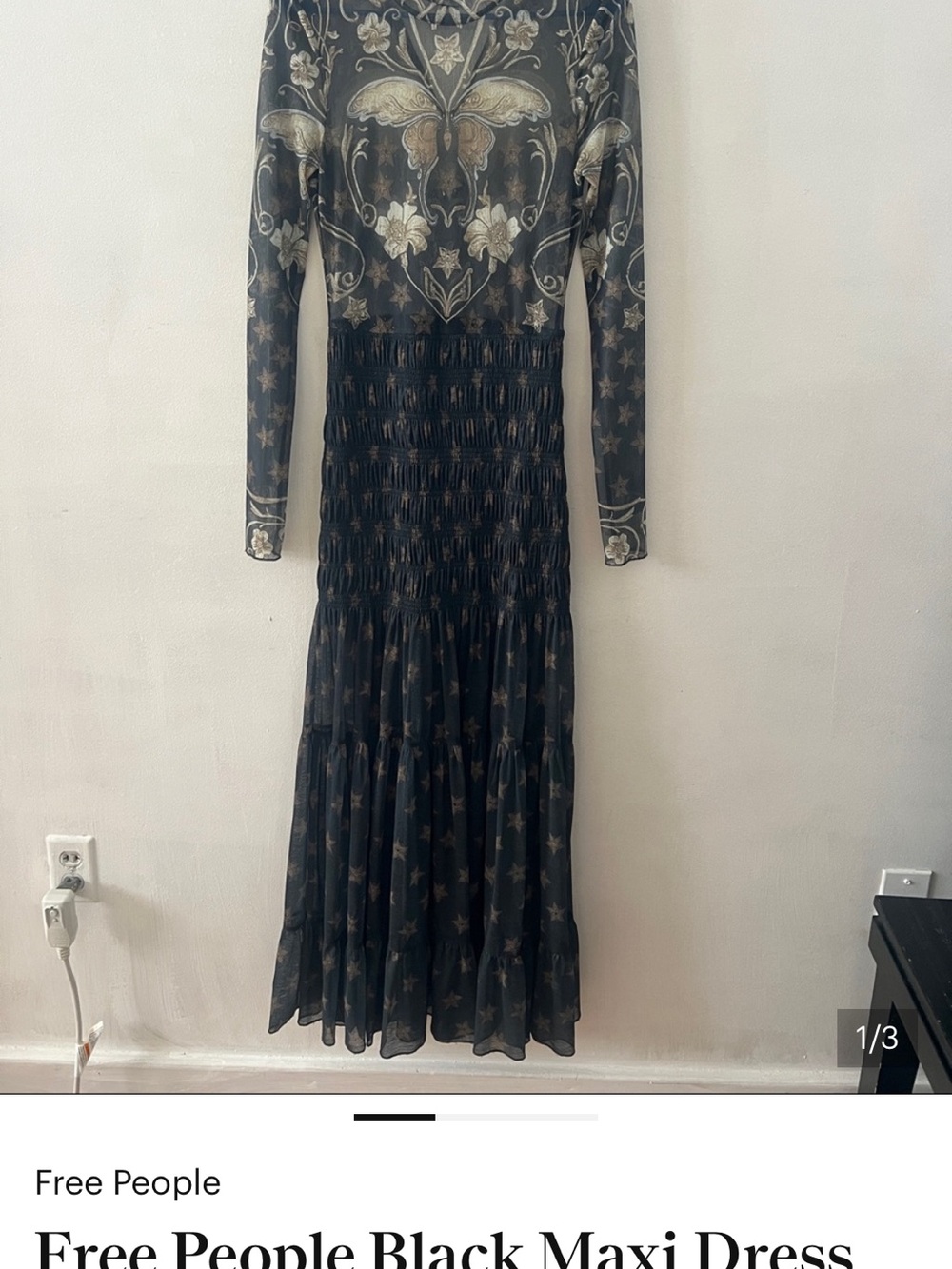 Free People Black and Gold Long-Sleeve Maxi Dress